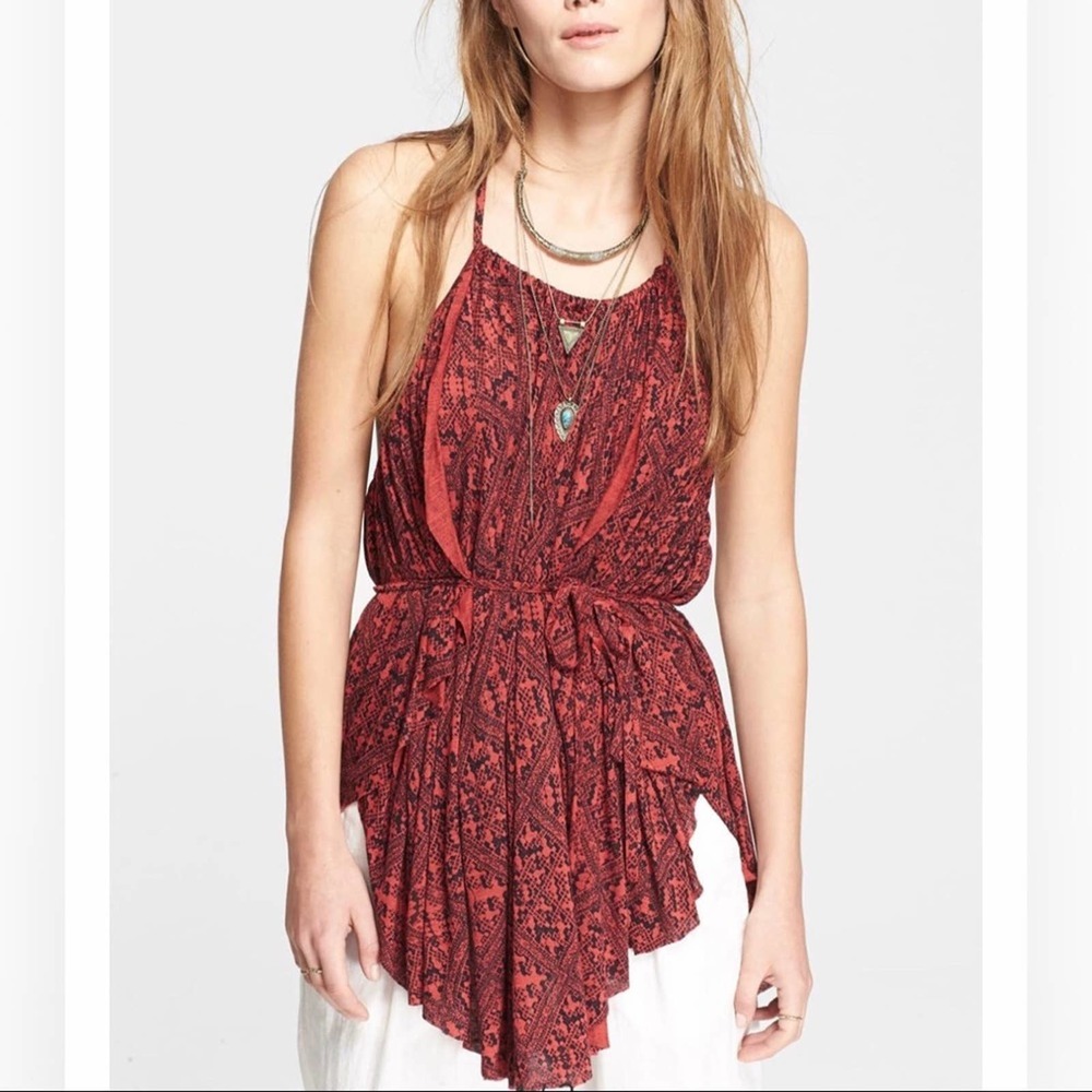 Free People Double Dutch Strappy Print Tunic Top S